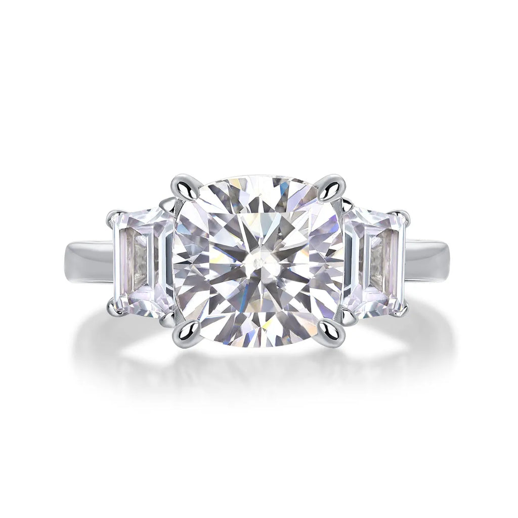 Moissanite wedding ring set with square cut 9x9 stone in platinum-plated S925 silver, gift box packaging