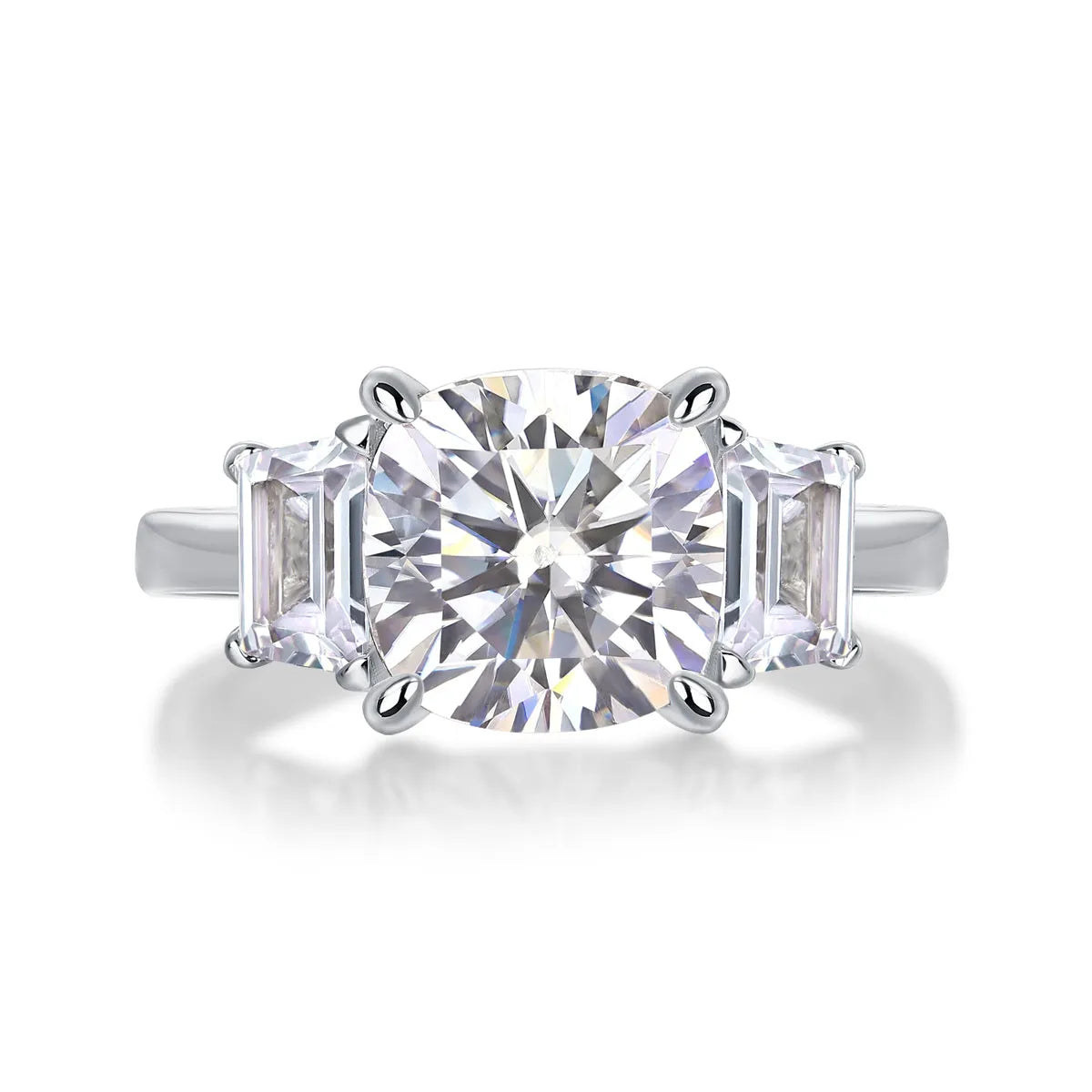Moissanite wedding ring set with square cut 9x9 stone in platinum-plated S925 silver, gift box packaging