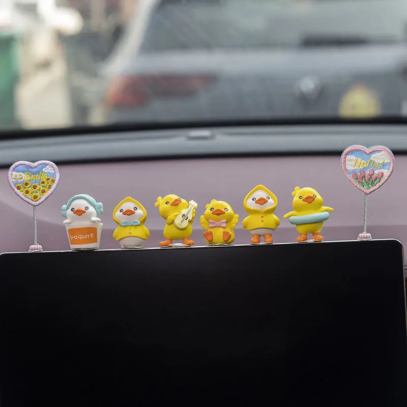 PVC cute duckling car interior decoration set with six cartoon ducks and one sign