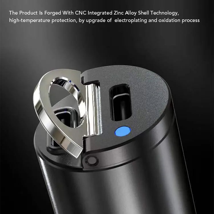 Mini 30W car cigarette lighter charger with zinc alloy construction measuring 45mm length