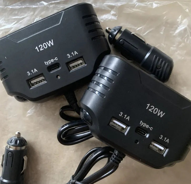Black plastic car high-power 120W converter charger for vehicle fast charging