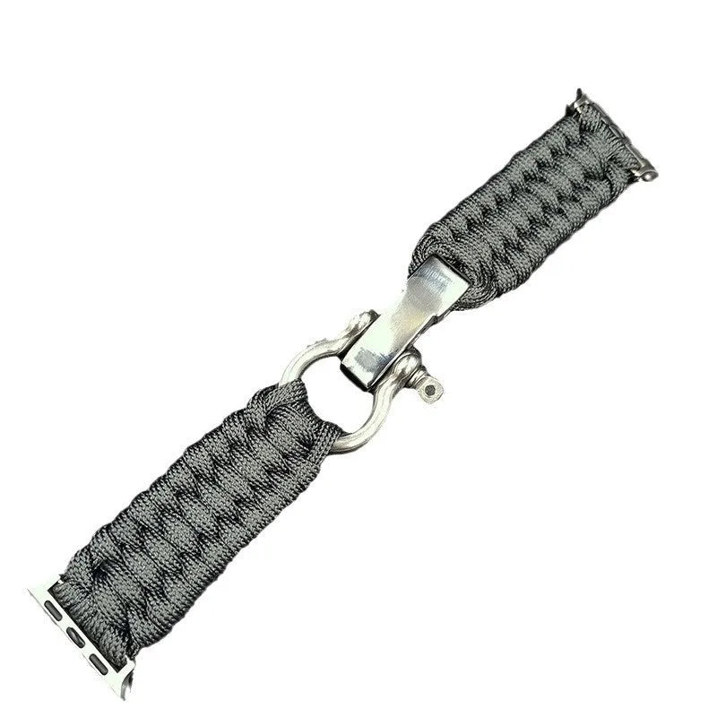Nylon woven steel buckle strap for Apple Watch, black with connector, fits 38/40mm