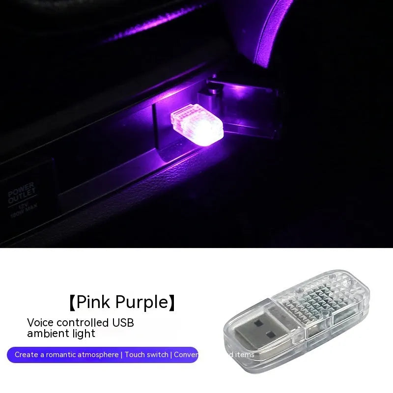 Car USB ambience light unit with touch switch and voice control for RGB colour changing