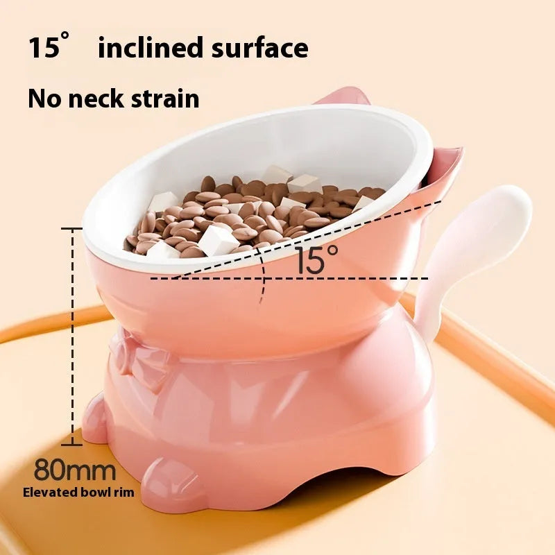 Stainless steel oblique anti-fall cat bowl in four colour options