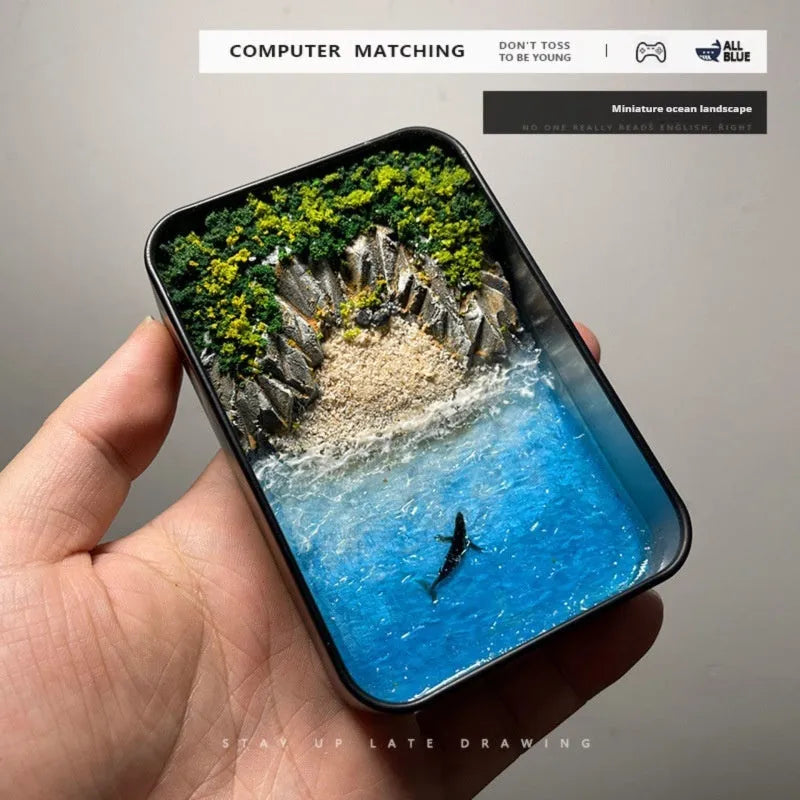DIY bamboo marine landscape handmade model ornament with whale and island theme options