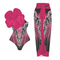 Women's floral print one-piece swimsuit with wrap skirt in polyester fabric