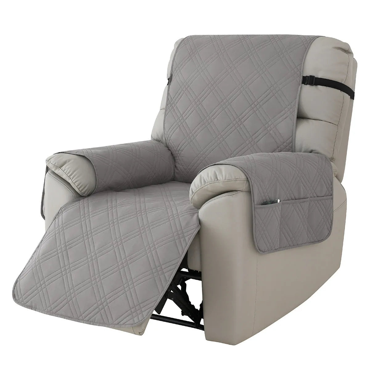 Quilted waterproof sofa cover on a Chivas massage chair in peacock blue colour.