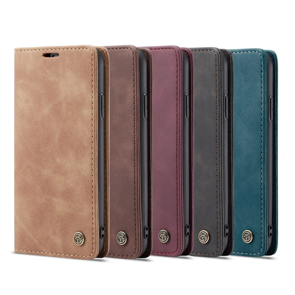 Black imitation leather magnetic flip phone case with card slot and invisible bracket for iPhone 14 Pro Max