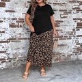 Women's casual leopard print maxi dress with loose fit and quarter sleeves, in black, plus size option