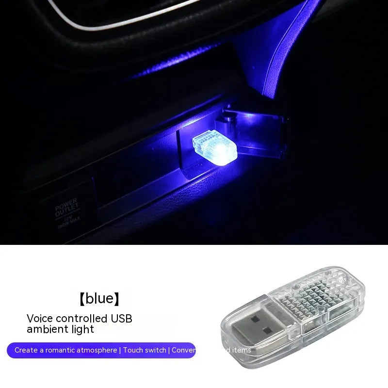 Car USB ambience light unit with touch switch and voice control for RGB colour changing