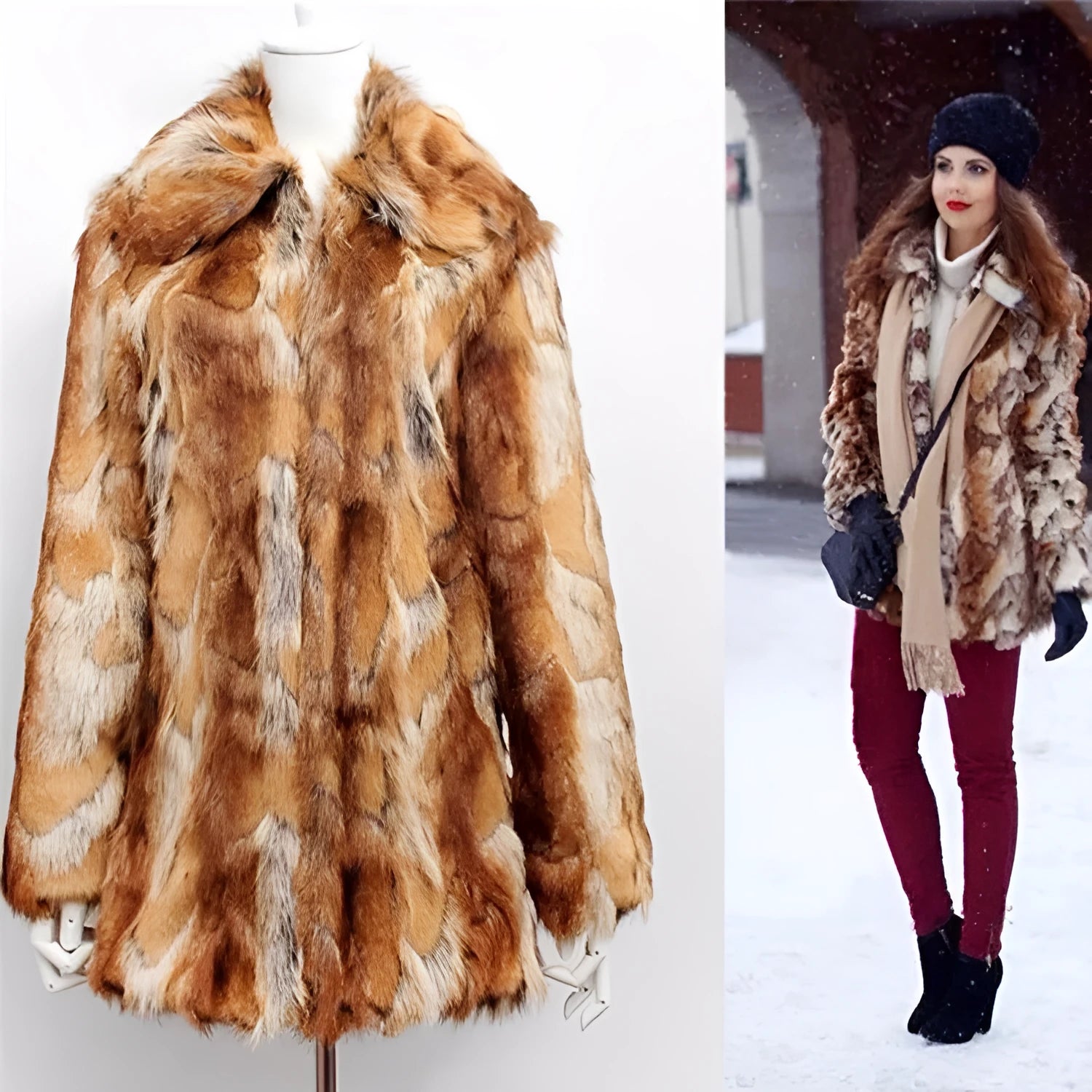 Women's slim-fit tiger print faux fur jacket on a hanger, showing long sleeves and medium length.