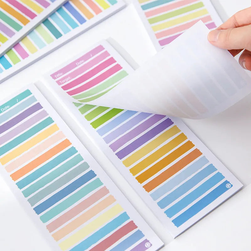 Student notepad with plastic storage box showing 90x248mm dimensions and colour variations