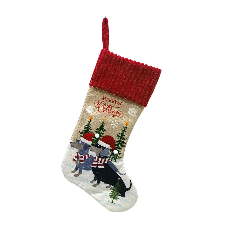 Cloth Christmas tree ornament gift bag measuring 46x28cm with hanging pendant for pet socks storage