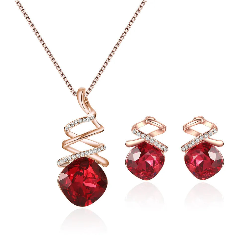 Women's bridal jewellery set with adjustable necklace and matching earrings in alloy diamond design