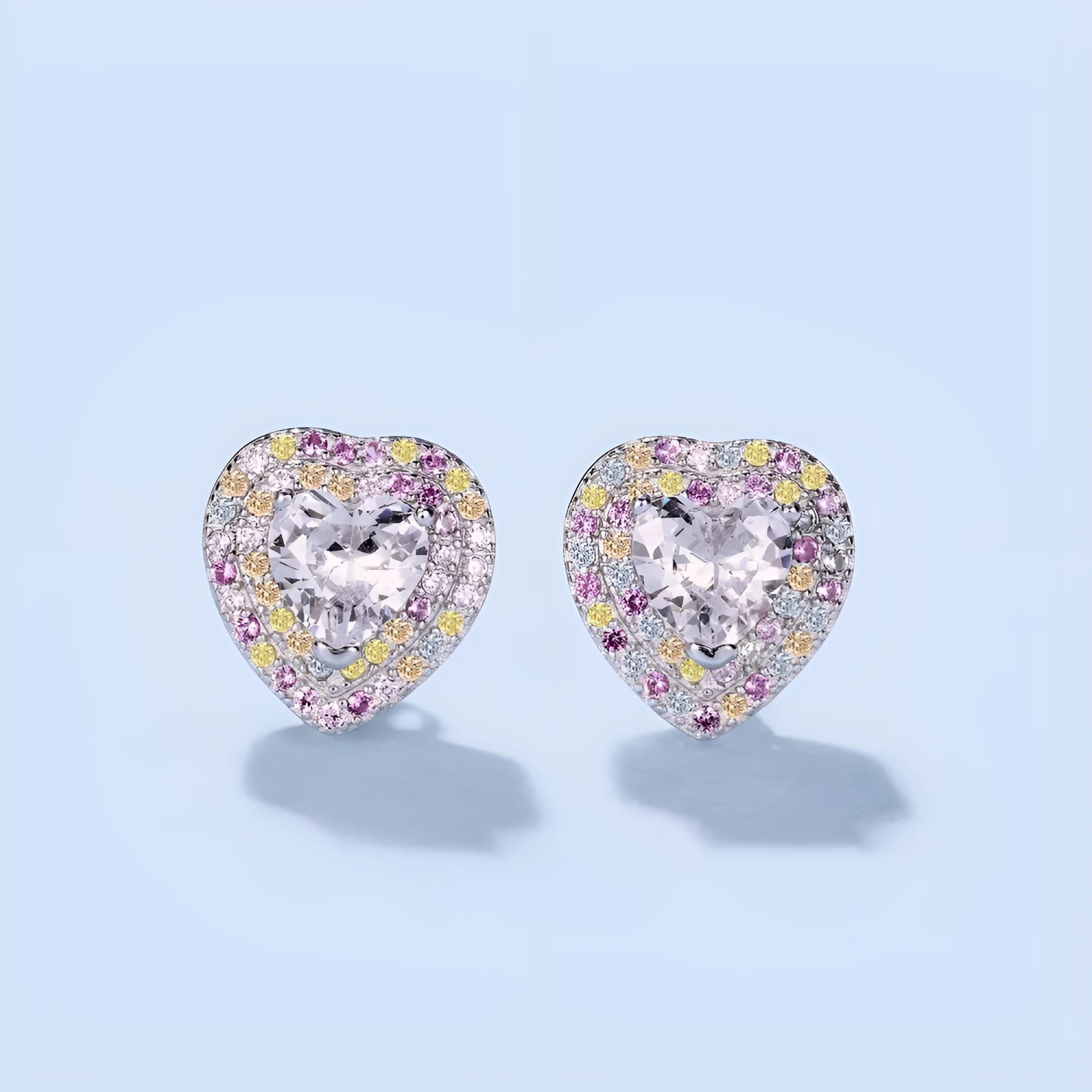 925 silver heart shaped earrings with colourful zircon stones 11.5x11mm stud style