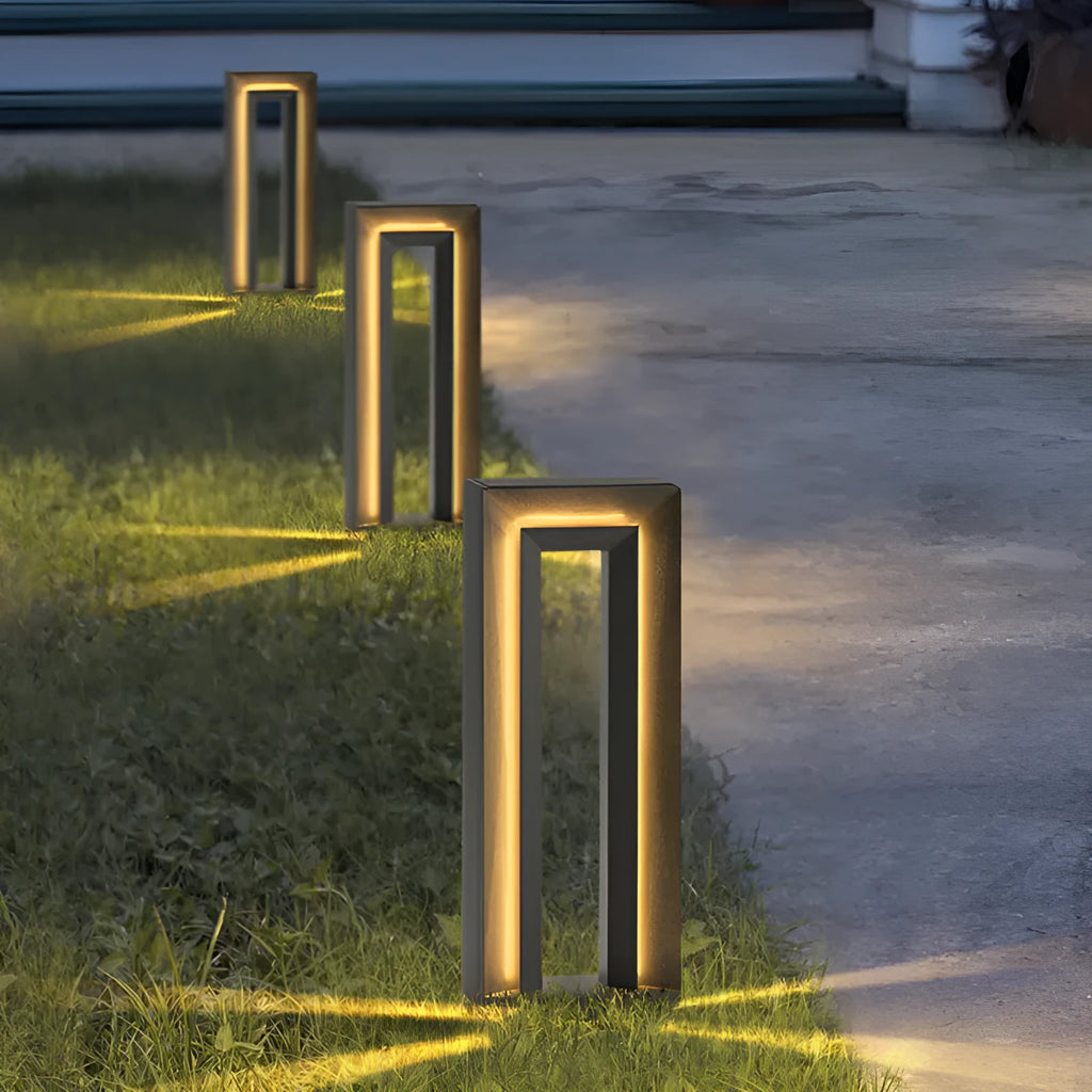 A modern geometric stainless steel acrylic outdoor garden lamp, 62cm tall, for solar or powered use.