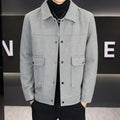 Casual polo collar jacket in cotton blend fabric with side seam pockets in khaki colour