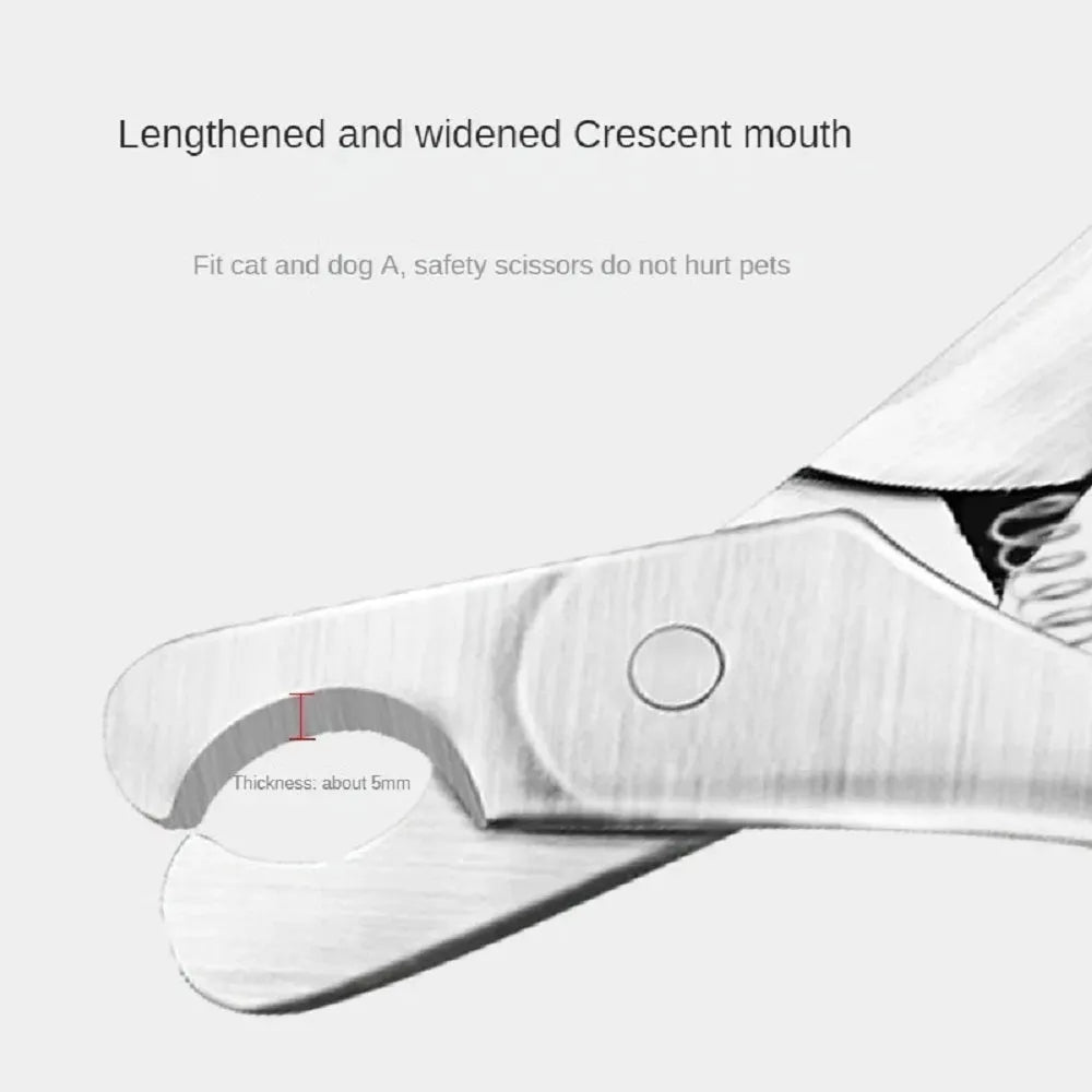 Silver professional pet nail clipper with stainless steel blades for trimming dog and cat claws.
