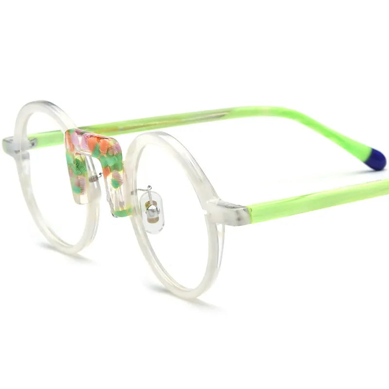 Multi-color round sheet eyeglass frame unisex for adults with 44-28-148 mm specs and plate construction