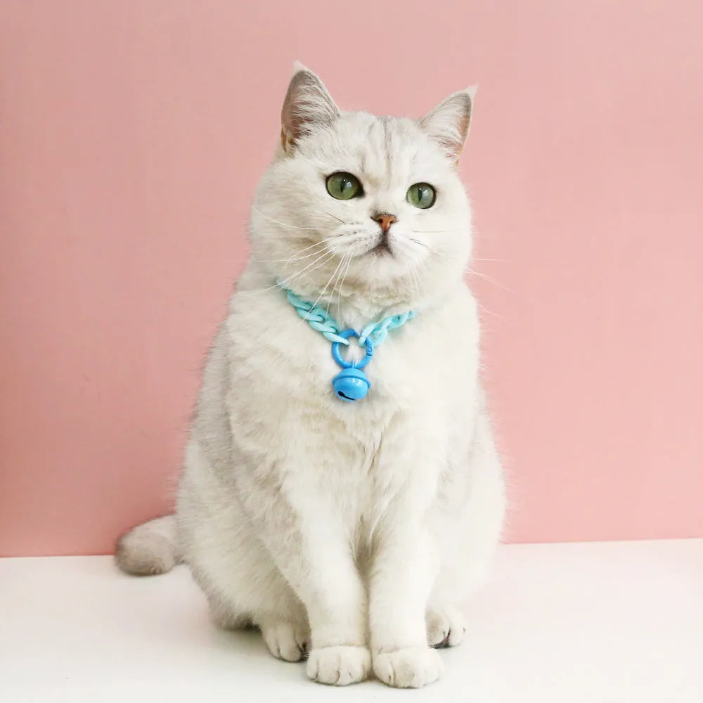 Adjustable plastic pet collar in macaron candy colours of blue, pink and mixed for cats and small dogs.
