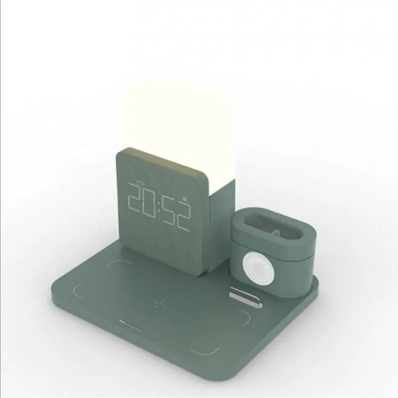 3-in-1 multi-function Qi wireless charger stand in dark green, light green, or black colours