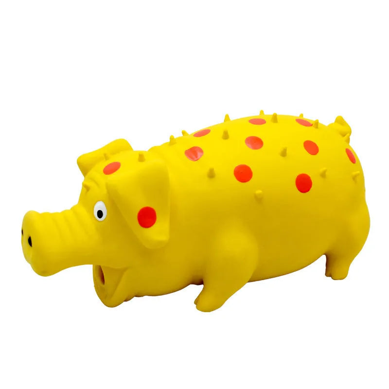 Colourful latex pig dog chew toy with textured surface and squeaker for aggressive chewers