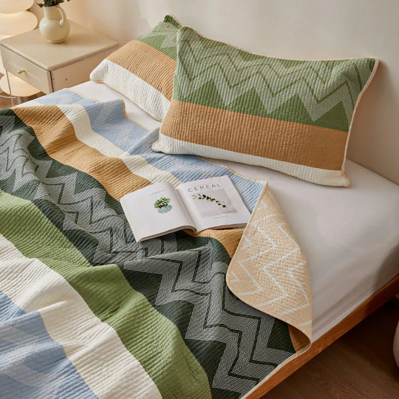 Pure cotton printed bed sheet set with modern simplicity design on bed