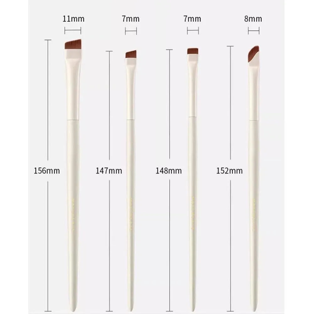 Four angled eyeliner and brow brushes with ultra-thin precision tips for makeup application