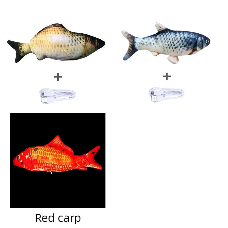 Multicolor USB rechargeable electric jumping fish cat toy measuring 30cm long