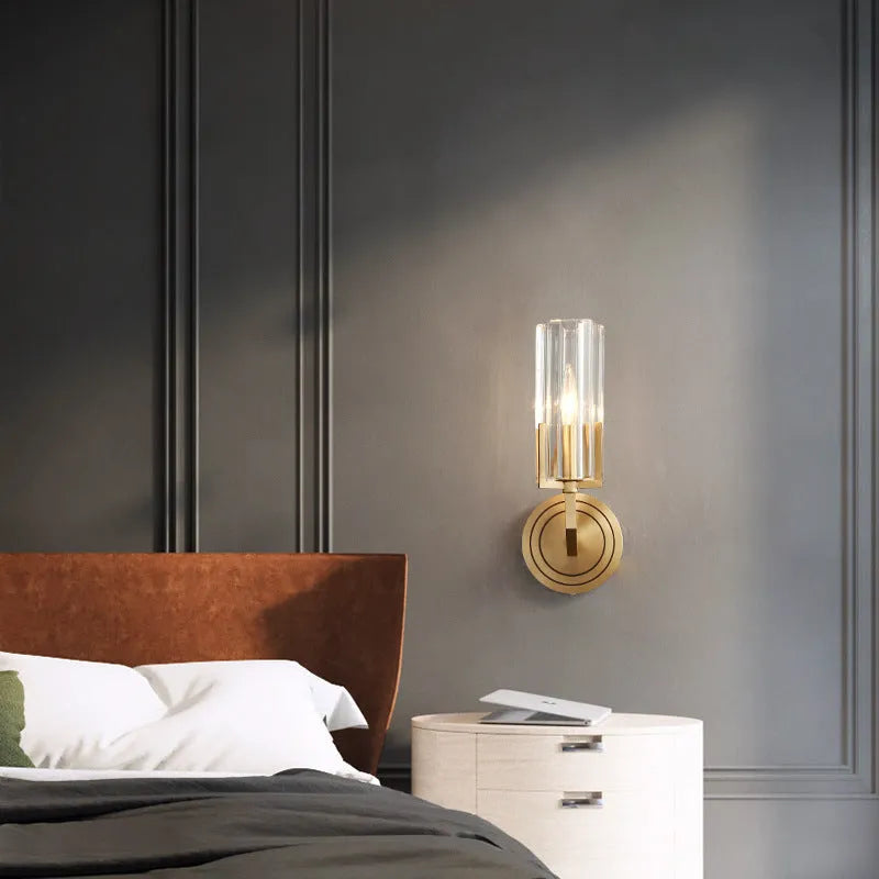Copper wall lamp with modern minimalist design showing single head configuration