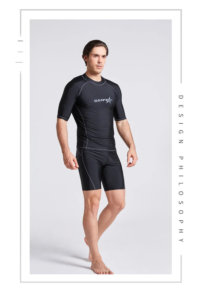 Men's quick-drying half sleeve swimsuit set in nylon fabric for water activities