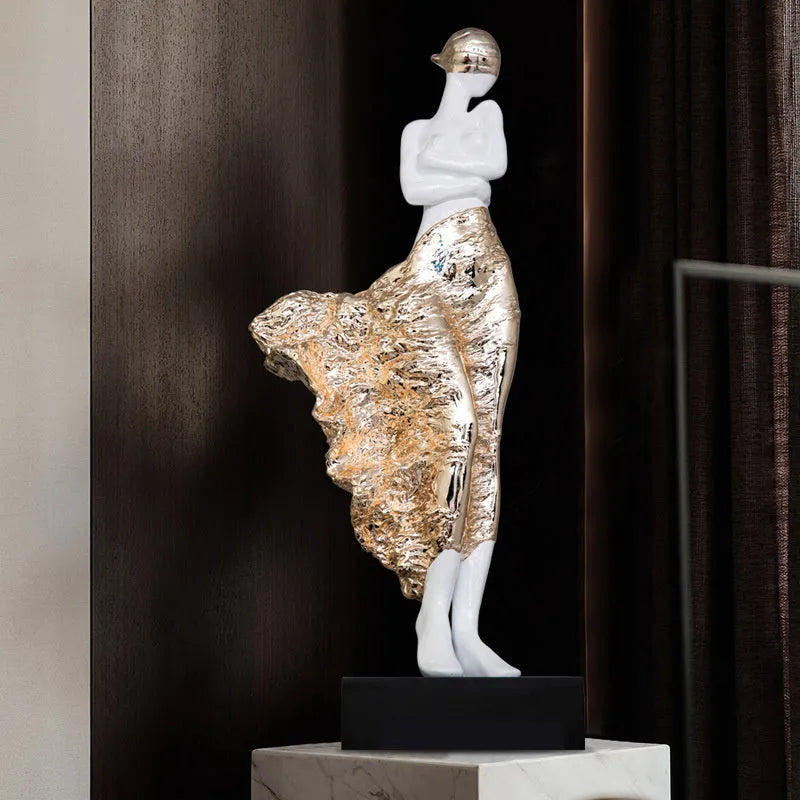 48cm tall resin character sculpture ornament in rose gold or silver metallic finish for modern home décor