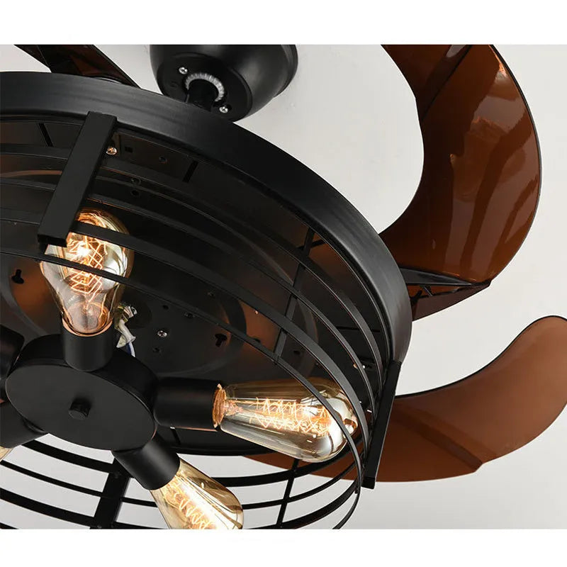 Industrial American retro style 42-inch ceiling fan with integrated light and remote control.