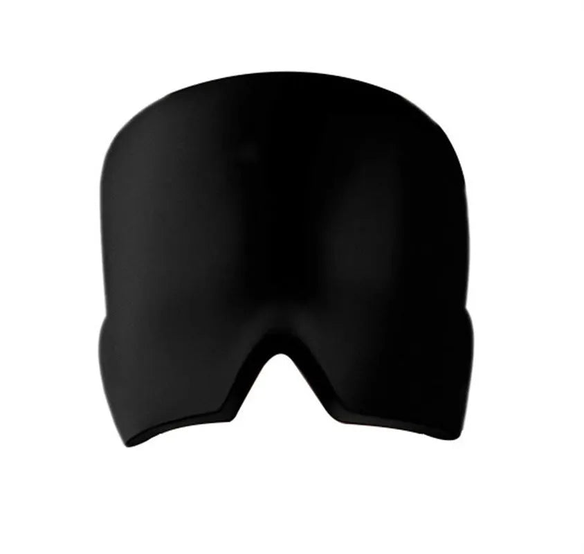 Black elastic cloth gel eye mask for headache relief measuring 22cm by 17cm