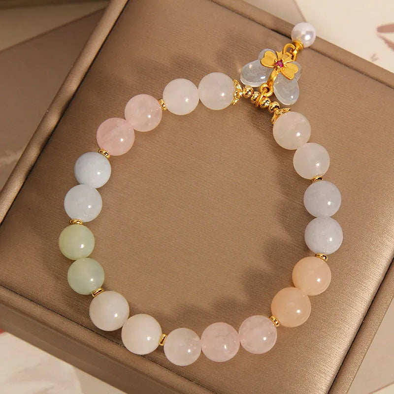 Crystal bracelet with colourful Morganite butterfly pendant for women