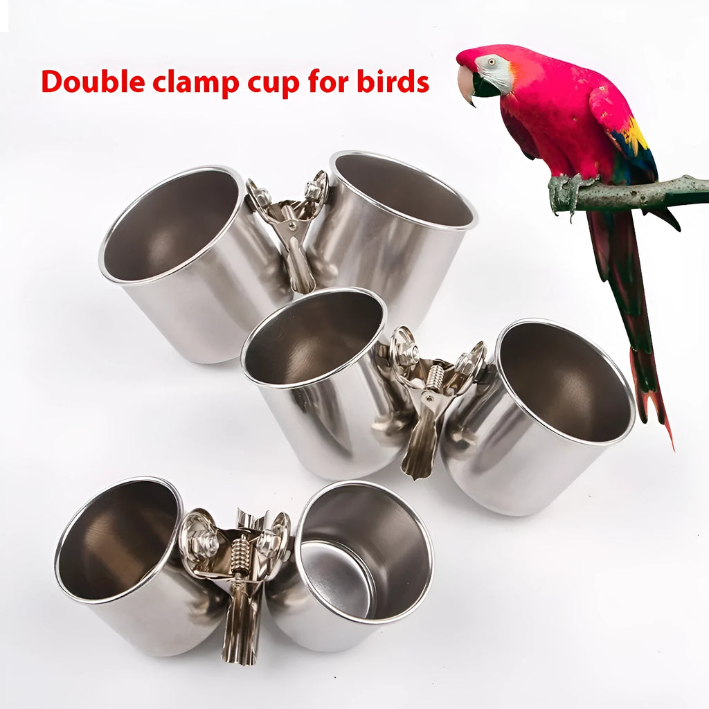 Stainless steel birdcage feeder for outdoor bird feeding in natural metallic colour