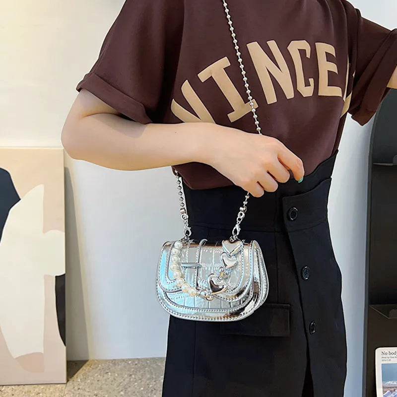 Women's black PU mini tote crossbody bag with phone pocket and single shoulder strap