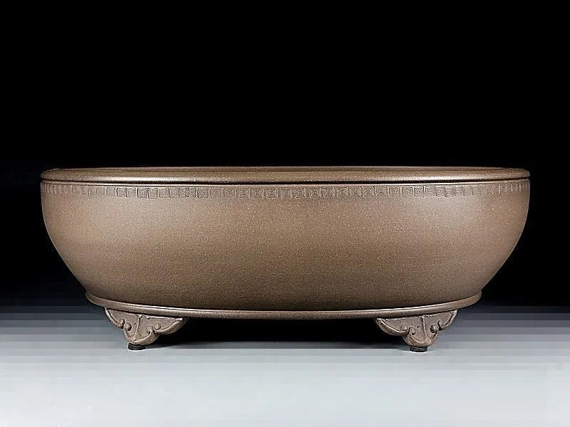 Handmade oval black mud green purple sand flowerpot, 50cm long classical planter.