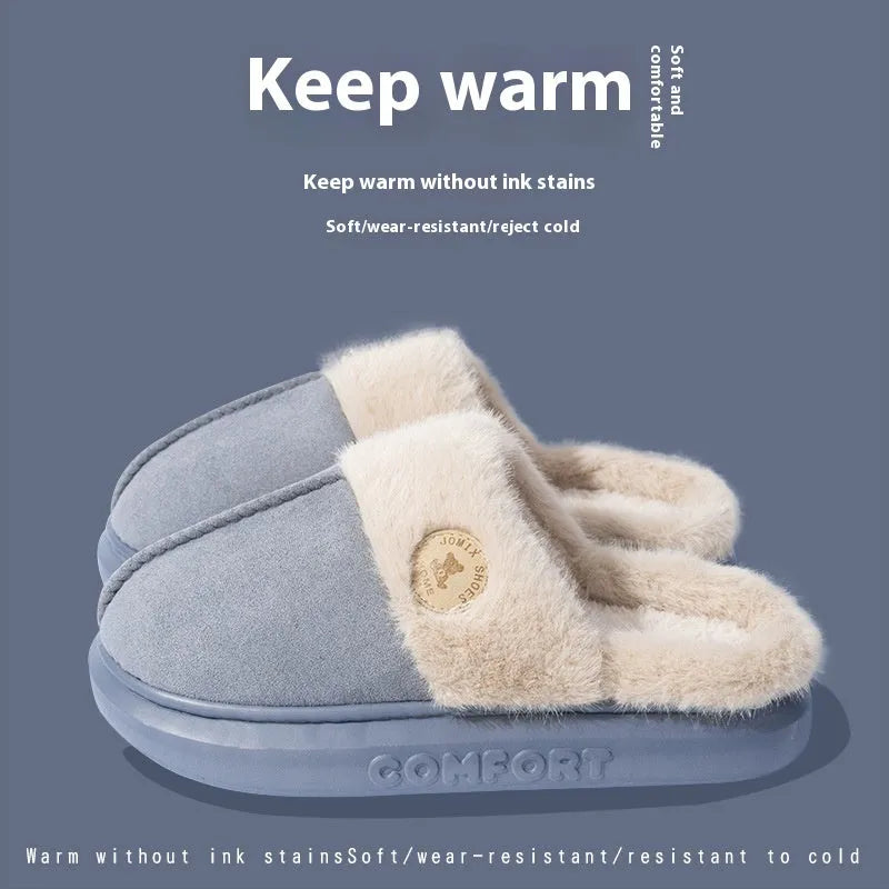 Fleece-lined indoor slippers with thick PVC soles in five colour options