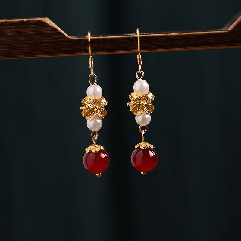 Vintage court style geometric earrings with electroplated alloy finish for han cheongsam outfits