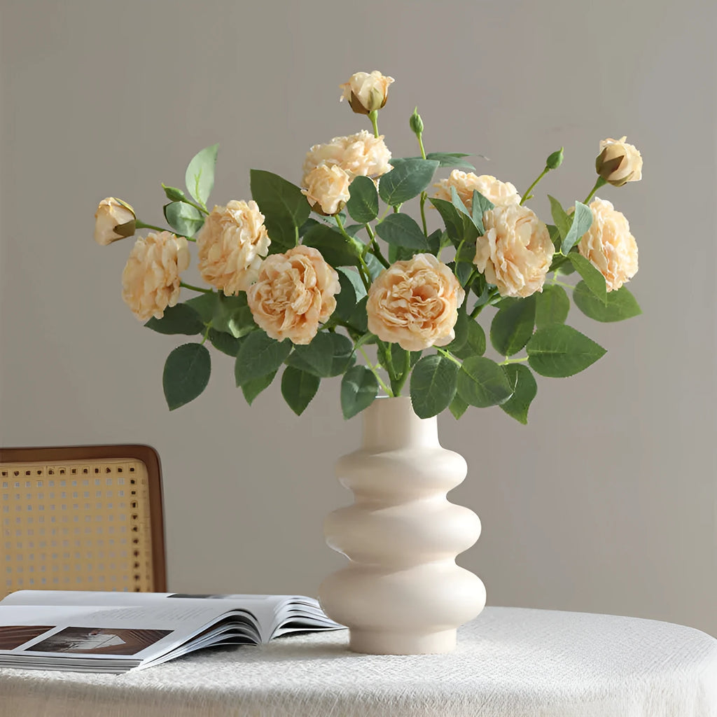 Single artificial silk rose stem with baking edge finish in beige colour