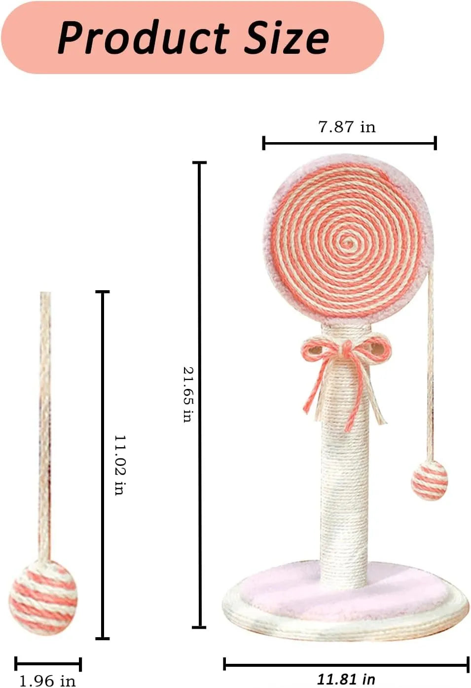 Cat scratching post with natural sisal rope surface and hanging ball toy on heavy-duty stable base