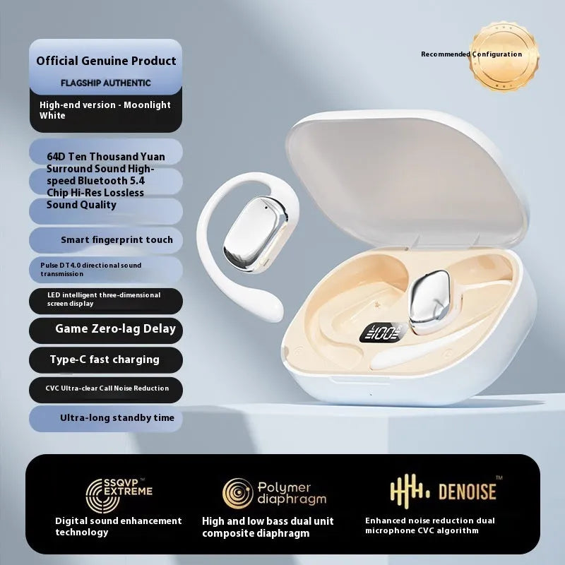 Wireless ear-mounted headphones with digital display screen in three colours