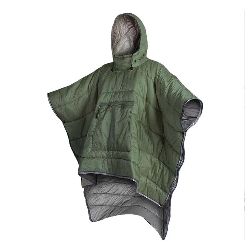 Outdoor cloak sleeping bag wearable camping blanket in Army Green or Grey colours