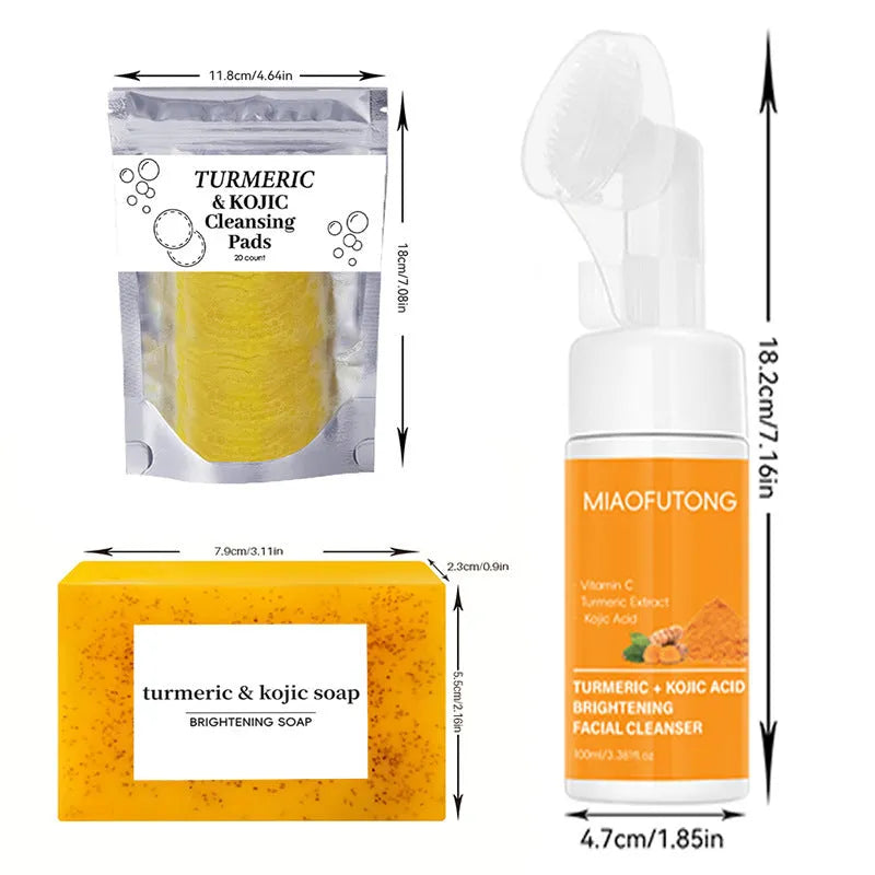 Turmeric cleansing mousse facial cleaning pad set with 30 reusable pads and ginger soap