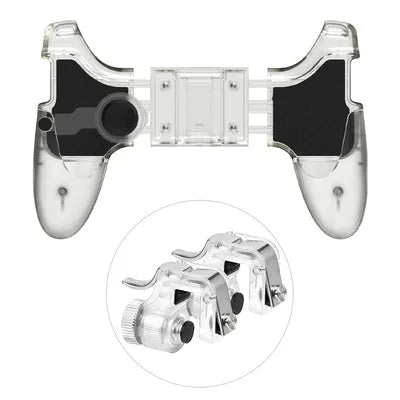 Black mobile phone gamepad controller with plug-in cable and handheld grip