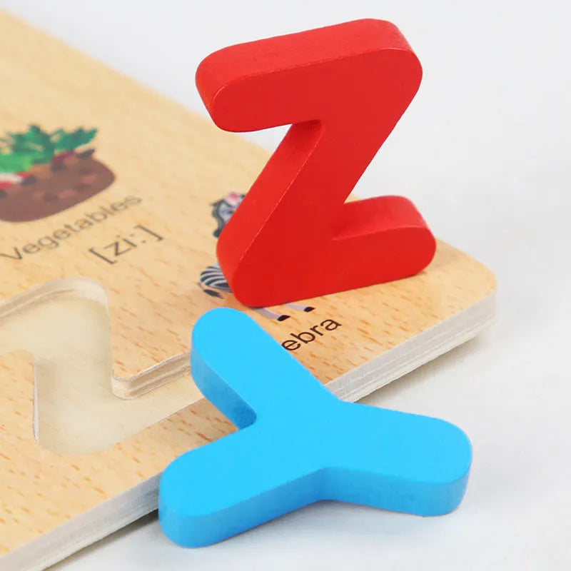 Wooden children's numbers puzzle letters cognitive pairing building block toy in C Shape colour with blister packaging