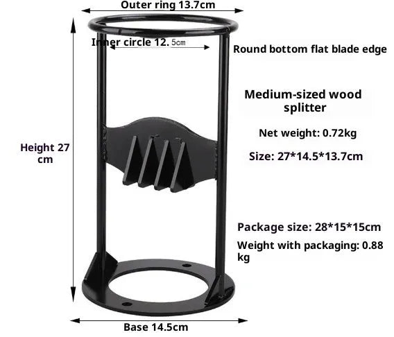 Manual wood splitting tool with high carbon steel blade, wall-mountable design, camping wood chopper in 41cm size