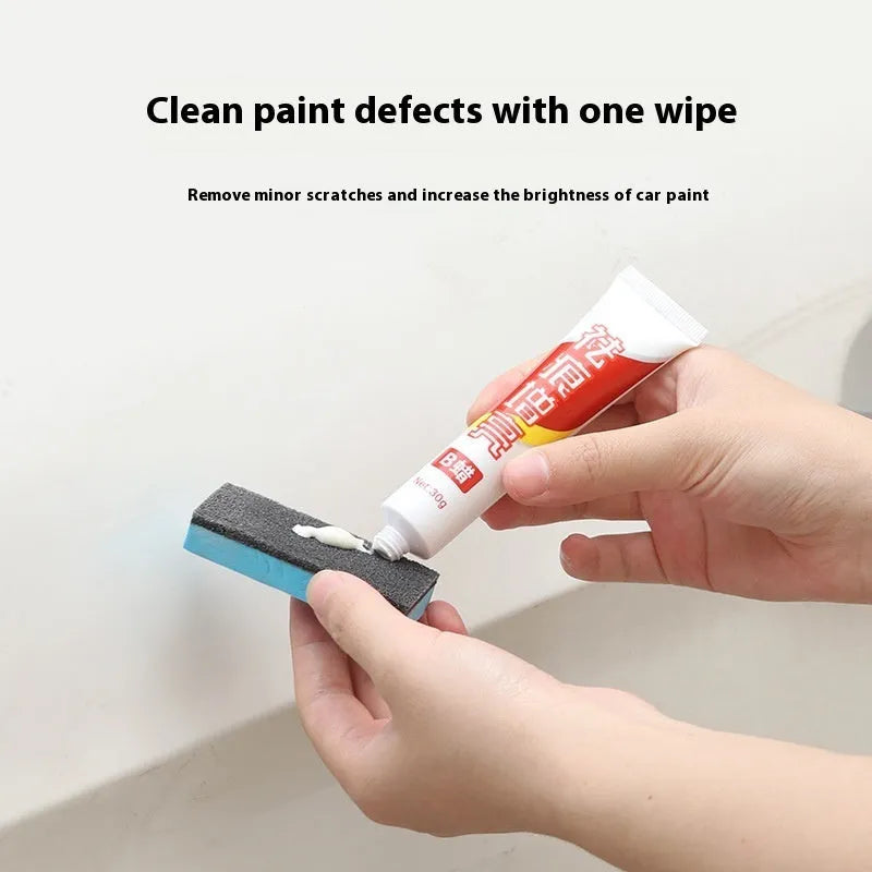 Car repair wax kit showing A wax, B wax, and a frosted sponge mop for scratch removal and polishing.