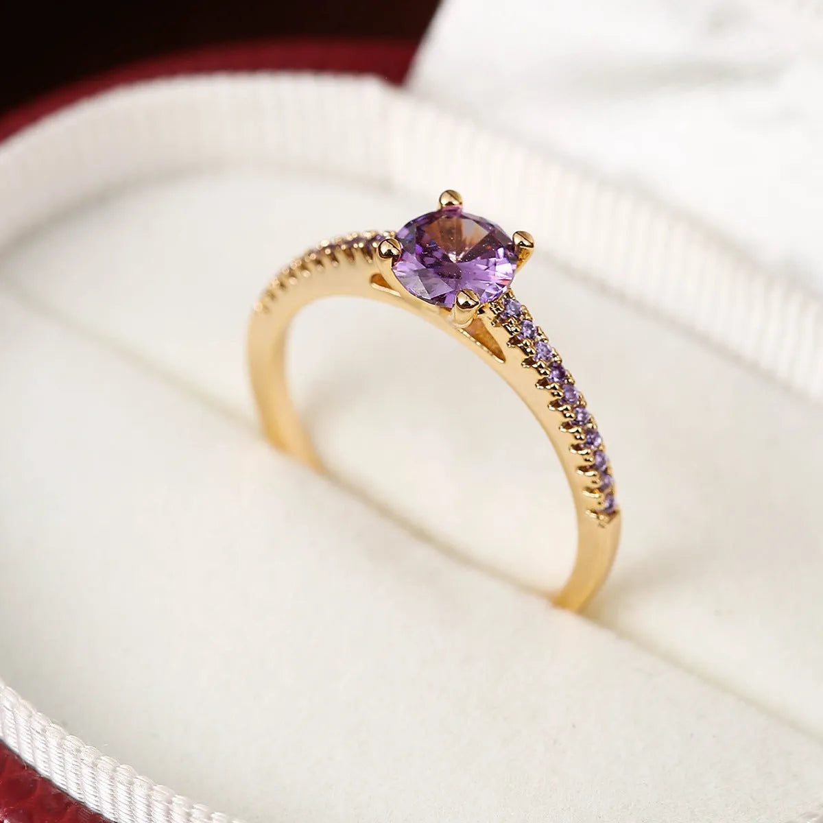 Geometric hexagon copper ring with colourful zircon stones in gold or gun black electroplated finish.